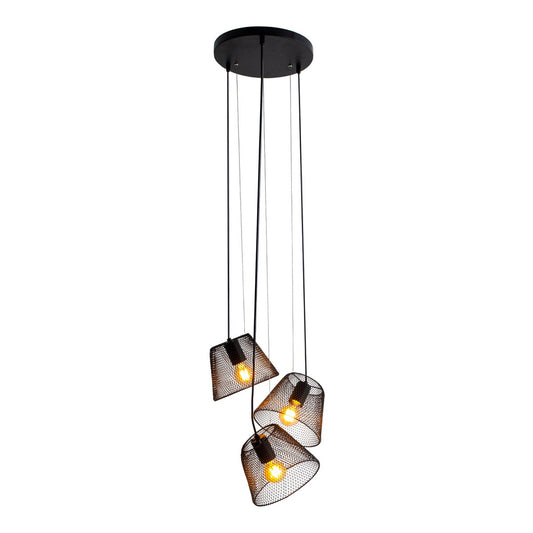 La lampe suspendue à 3 places "Korie" pendante en métal en noir, avec des versions E27, Ø30 cm, pour le salon et le bureau.