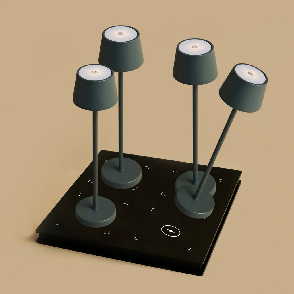 Combi Set Professional - 4 X Vondel Mini Stone Grey Grey Rechargeable Table Lampes et 1 X Amstel Wireless Station Wireles