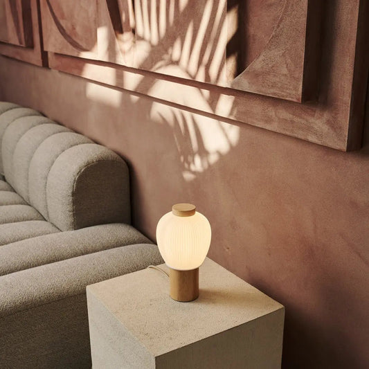 Lot Lampe en bois brun clair avec belle teinte en verre, lampe légère chaude et le design unique