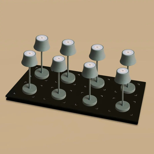 Combi set professionnel - 8 x de pijp mini souris gris gris lampes de table rechargeable et 1 x station de charge sans fil avec Qi-Technology - parfait pour les restaurants, l'hospitalité et les hôtels