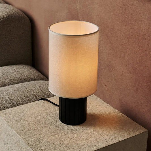 Lampe de table noire Kiko – Lampe de bureau confortable noire et beige avec raccord E27