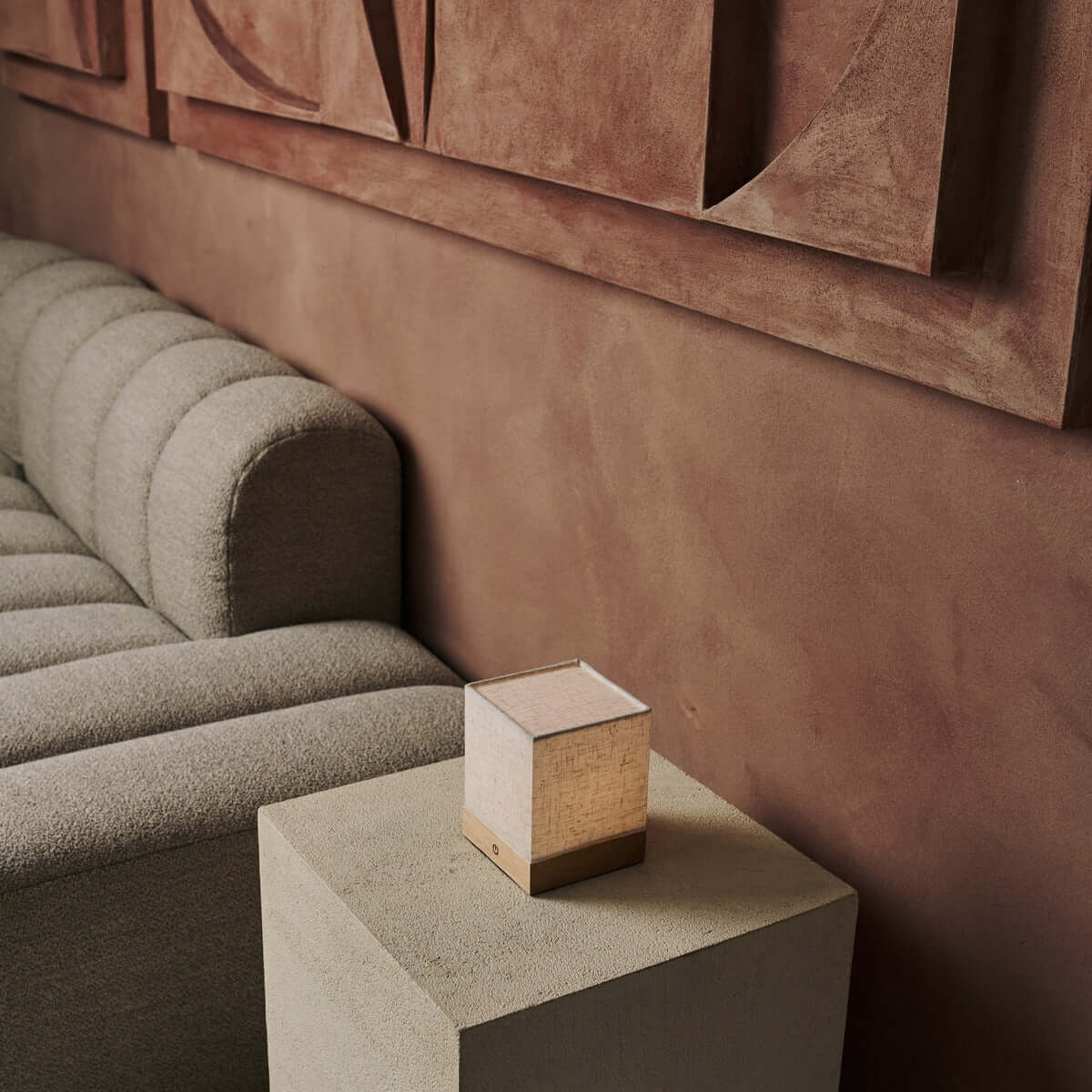 Lampe sans fil marron clair Zano avec bois et lin - Éclairage d'ambiance, lampe de table à LED avec batterie