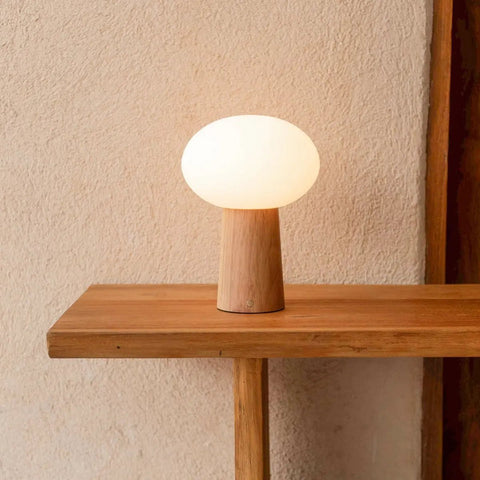 Lampe de table rechargeable en bois marron clair maximum avec verre et batterie rechargeable | Éclairage dimmable et polyvalent
