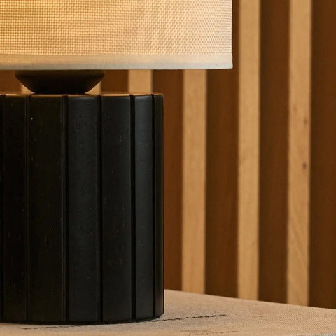 Lampe de table noire Kiko – Lampe de bureau confortable noire et beige avec raccord E27