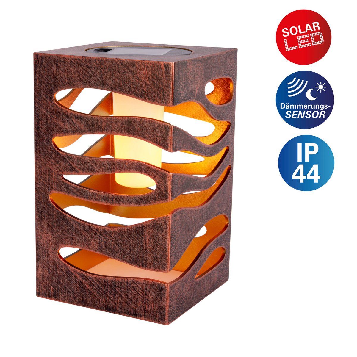 Décoration LED Lumière solaire "Hilda", 12,3 x 12,3 cm, 20 cm de haut, en plastique de haute qualité, à l'intérieur en...
