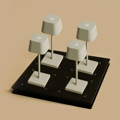 Combi set professionnel - 4 x Sarphati Mini Shadow Grey Grey Rechargeable Table Lamps for Hospitality & 1 X Amstel Wireless Charging Station avec Qi-Technology - parfait pour les restaurants, l'hospitalité et les hôtels