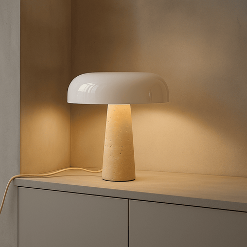 Lampe en travertin Emily – Design élégant fait à la main avec abat-jour en verre