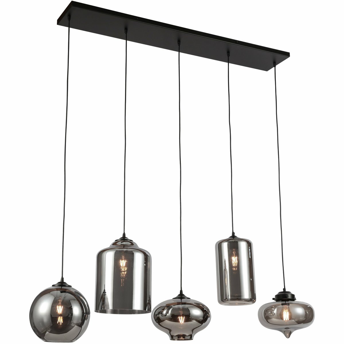 Luminaire Suspendu Verre Fumé 5 Lumières Mix.
