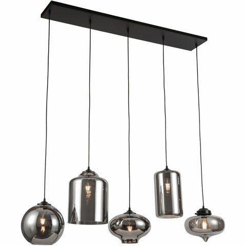 Luminaire Suspendu Verre Fumé 5 Lumières Mix.