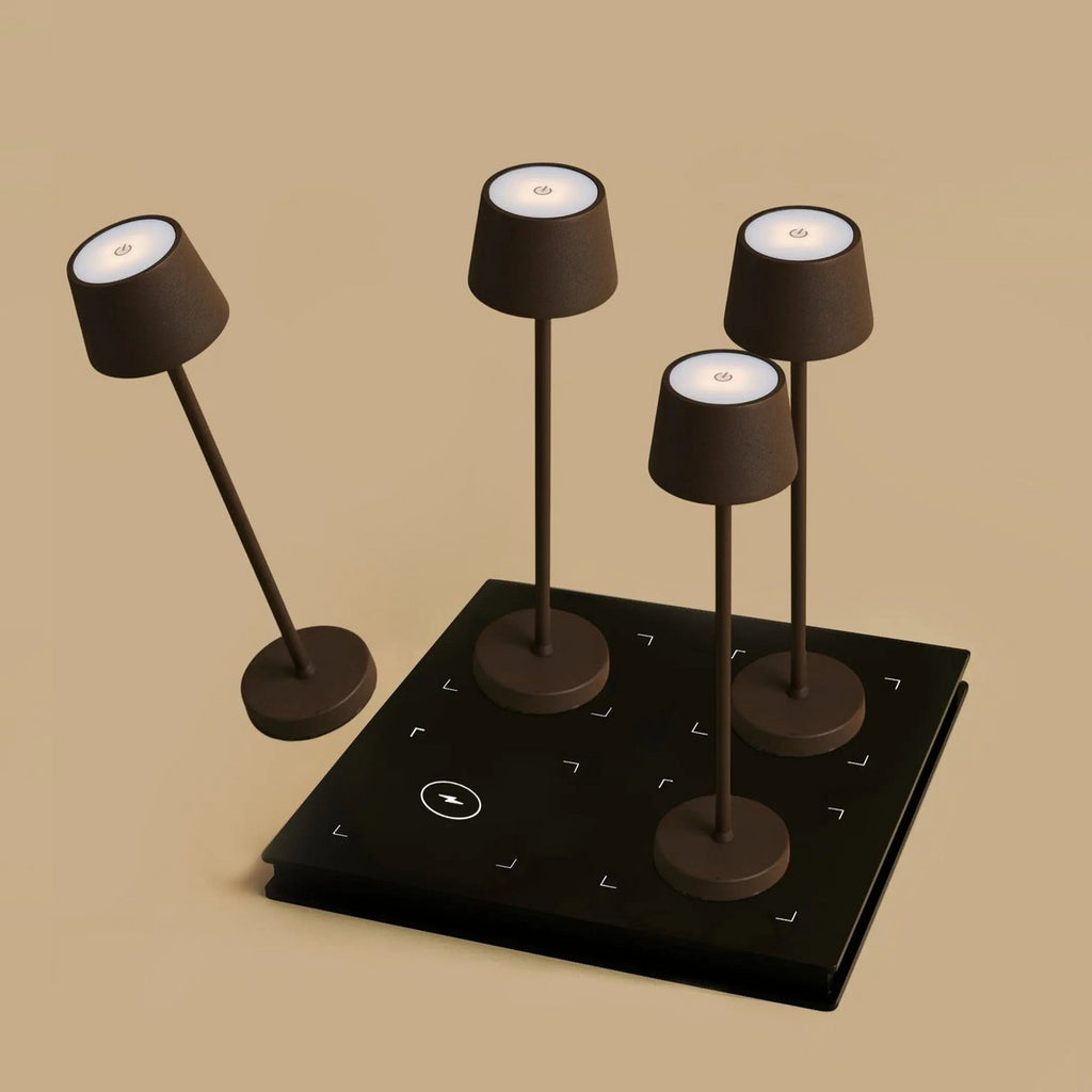Combi Set Professional - 4 X Vondel Mini Mocha Brown Brown Rechargeable Table Lampes et 1 X Amstel Wireless Station Wireles