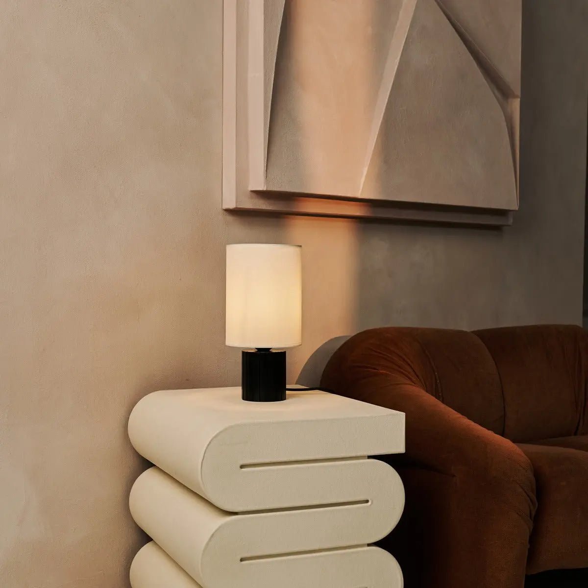 Lampe de table noire "Kiko" – Lampe de bureau confortable noire et beige avec raccord E27