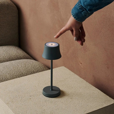 Combi set professionnel - 8 x de pijp mini souris gris gris lampes de table rechargeable et 1 x station de charge sans fil avec Qi-Technology - parfait pour les restaurants, l'hospitalité et les hôtels
