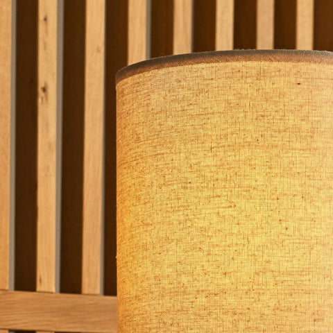 Lampe de table en bois brun foncé Lara avec nuance de lin à crème - Éclairage de la maison rustique
