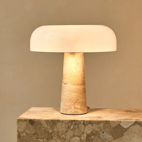 Lampe en travertin Emily – Design élégant fait à la main avec abat-jour en verre