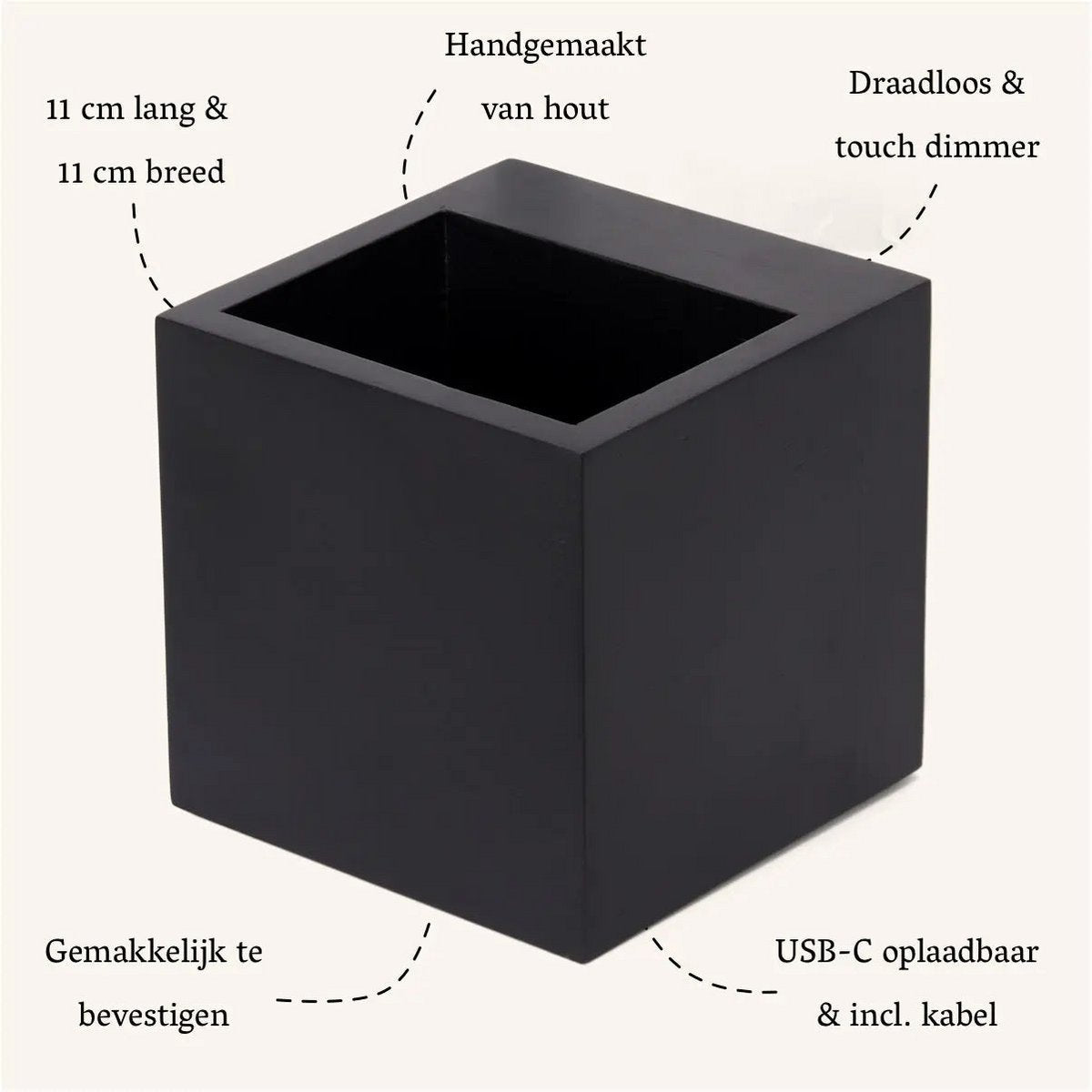 Applique Murale Carrée Noir Sable | Éclairage rechargeable, à intensité variable et sans fil