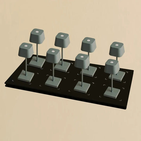 Combi set professionnel - 8 x Sarphati Mini Mouse Grey Reccharteable Table Lampes et 1 X Station centrale Station de charge sans fil avec Qi-Technology - Perfect pour les restaurants, l'hospitalité et les hôtels