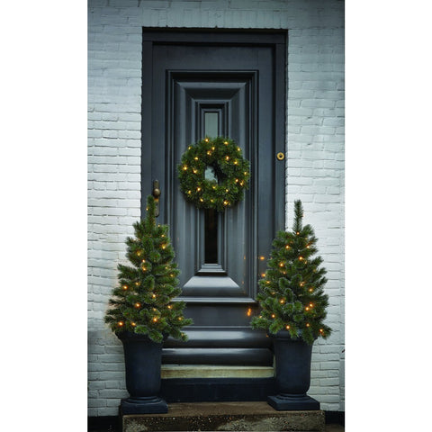 Glendon, ensemble de 2 sapins de Noël et 1 couronne avec éclairage LED, vert