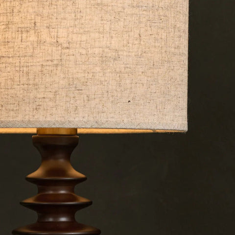 Lampe Bodhi en bois brun foncé avec abat-jour beige