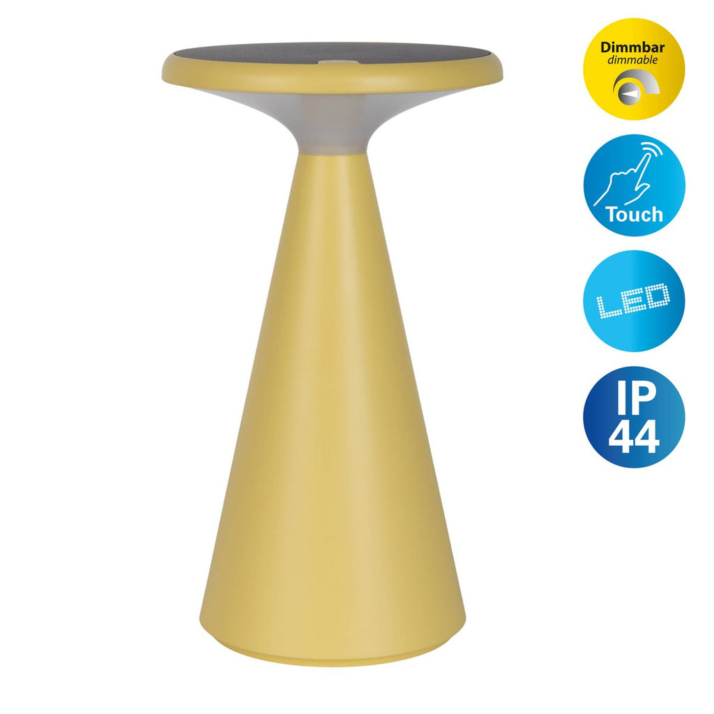Lampe de table de batterie solaire légère PALU - Jaune pour Extérieur et Intérieur