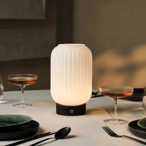 LILLY BRORN DARK BRORN UNIQUE UNIQUE LAMPE - LAMPE DE VERRE GRATITE, BASE DE BOIS, DIMMABLE, 3 MODES LUMIÈRES