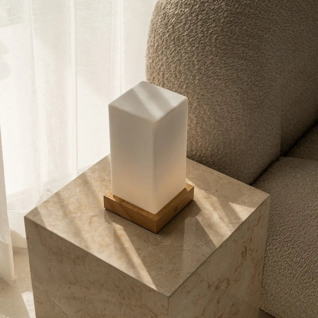 Lampe rechargeable en bois marron clair Zayn L Batterie dimmable et sans fil et bonne batterie