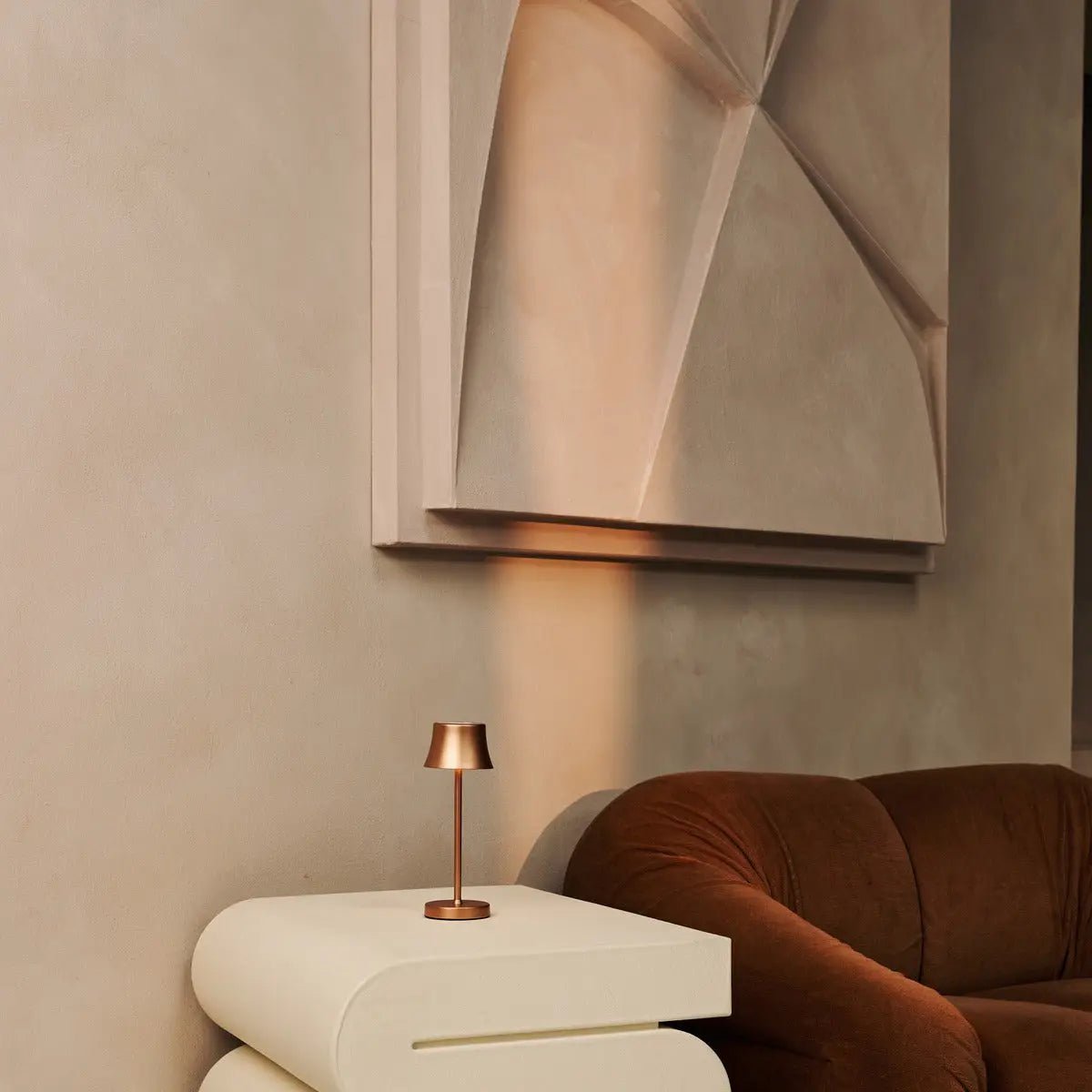 De Pijp Mini Copper Rechargeable Table Lampe - Charge sans fil, lampe dimmable et 3 couleurs lumineuses