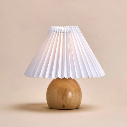 Nathalie Lampe rechargeable moderne et rétro marron clair à intensité variable, bois et papier, bel abat-jour en papier