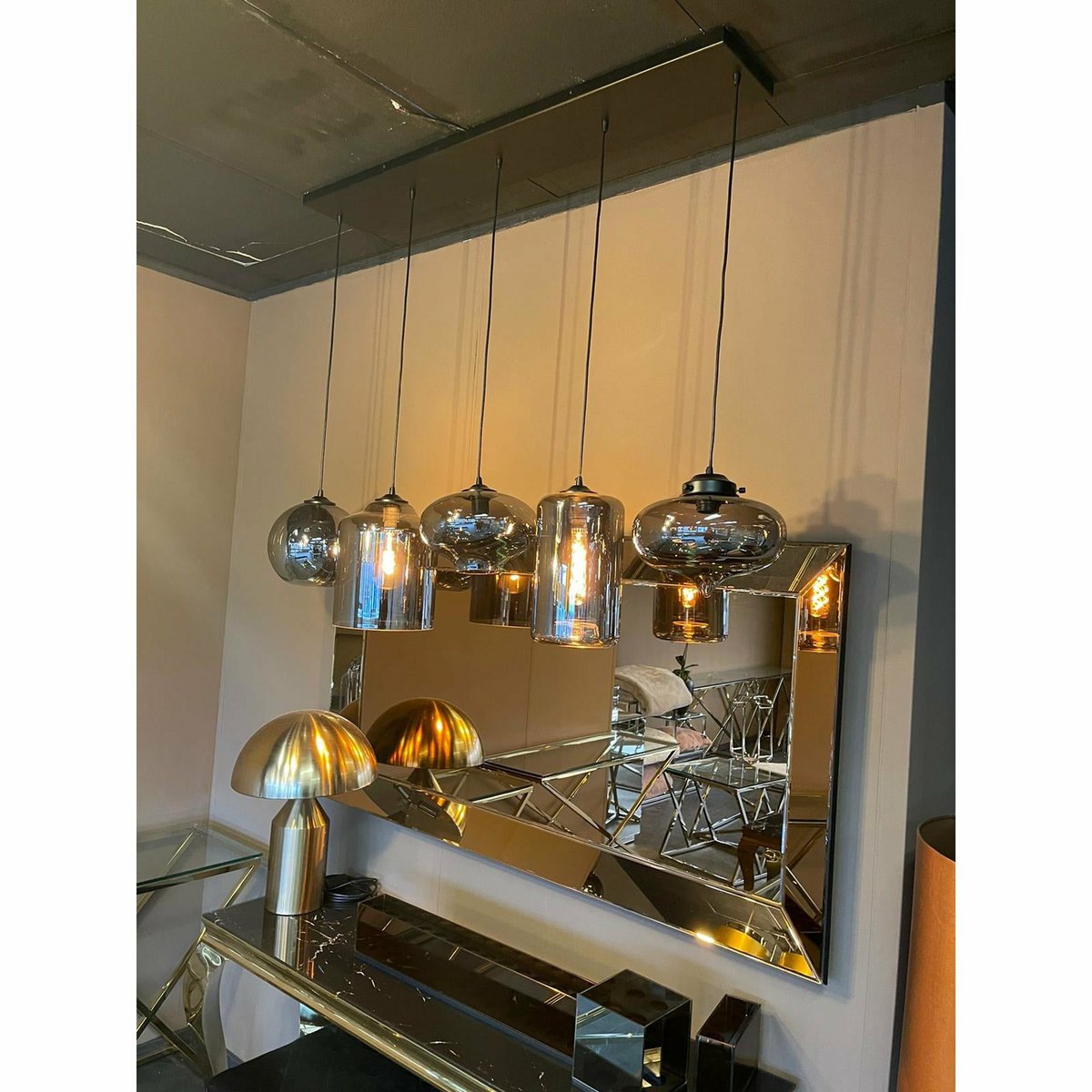Luminaire Suspendu Verre Fumé 5 Lumières Mix.