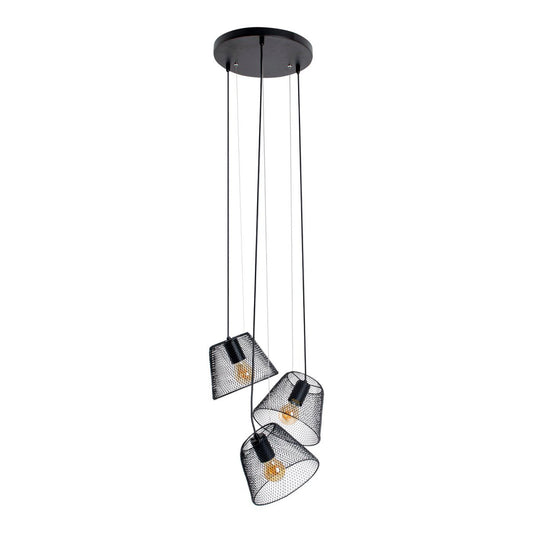 La lampe suspendue à 3 places "Korie" pendante en métal en noir, avec des versions E27, Ø30 cm, pour le salon et le bureau.