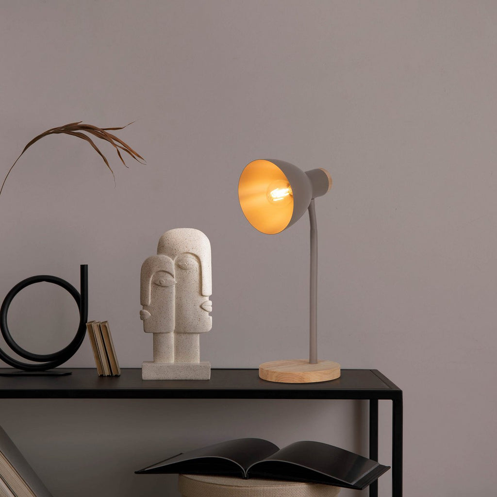 Lampe de bureau "Marie" en métal et en bois, E14, marron, 36,5 cm de haut