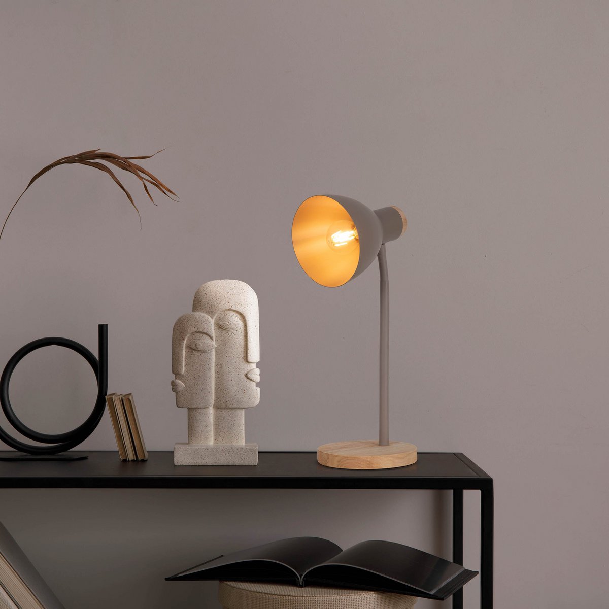 Lampe de bureau "Marie" en métal et en bois, E14, marron, 36,5 cm de haut