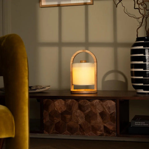 Lampe rechargeable en bois marron clair River – Lumière à intensité variable et sans fil