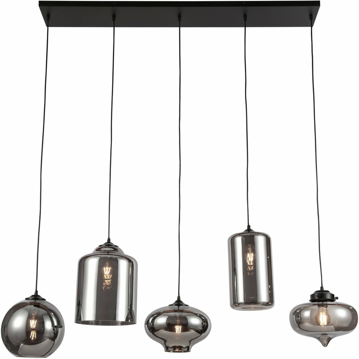 Luminaire Suspendu Verre Fumé 5 Lumières Mix.