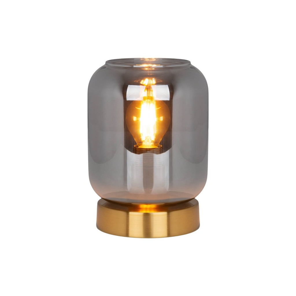 Verre Light Light "Alessio", 17 cm de haut, Ø 12 cm, métal de couleur or, verre fumé, E14