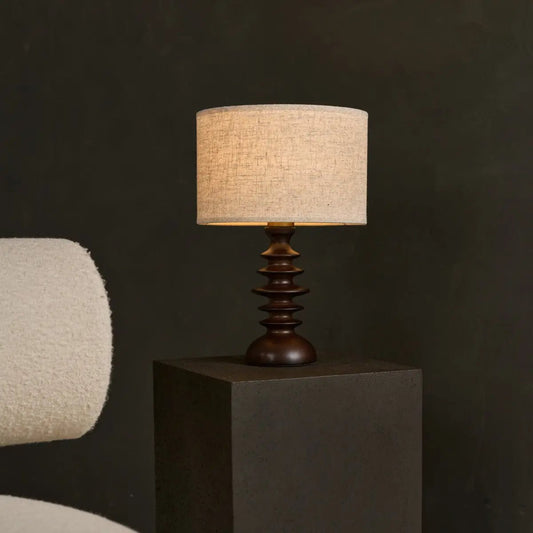 Lampe Bodhi en bois brun foncé avec abat-jour beige
