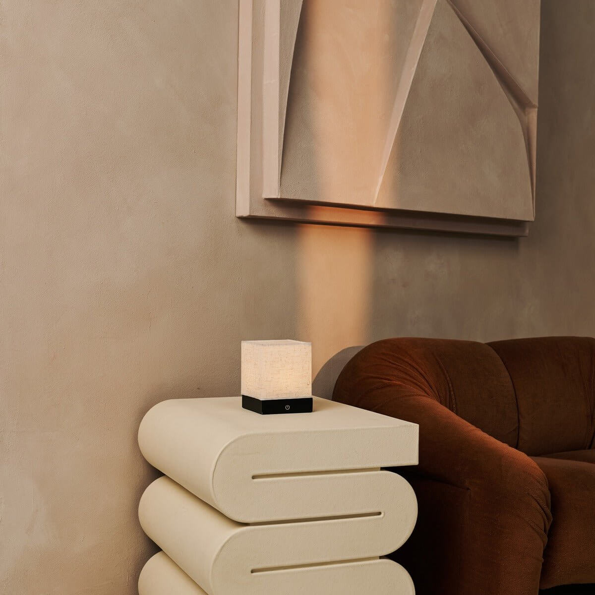 Lampe sans fil Black Zano avec bois et lin - Éclairage d'ambiance, lampe de table à LED avec batterie